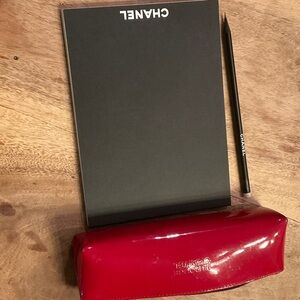 CHANEL Black Notebook with Red Patent Pencil Case and Black Pencil
